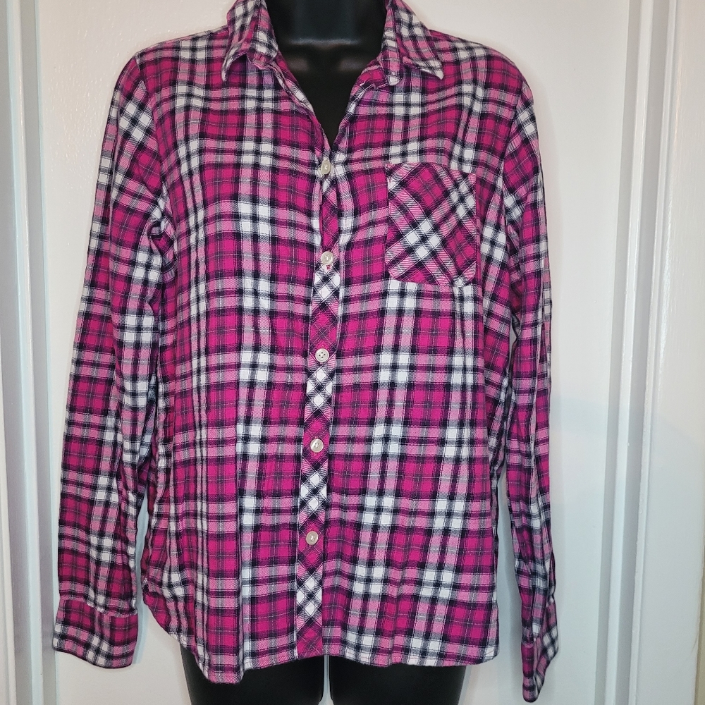 Womens American Eagle Pink Long Sleeve Plaid Shirt